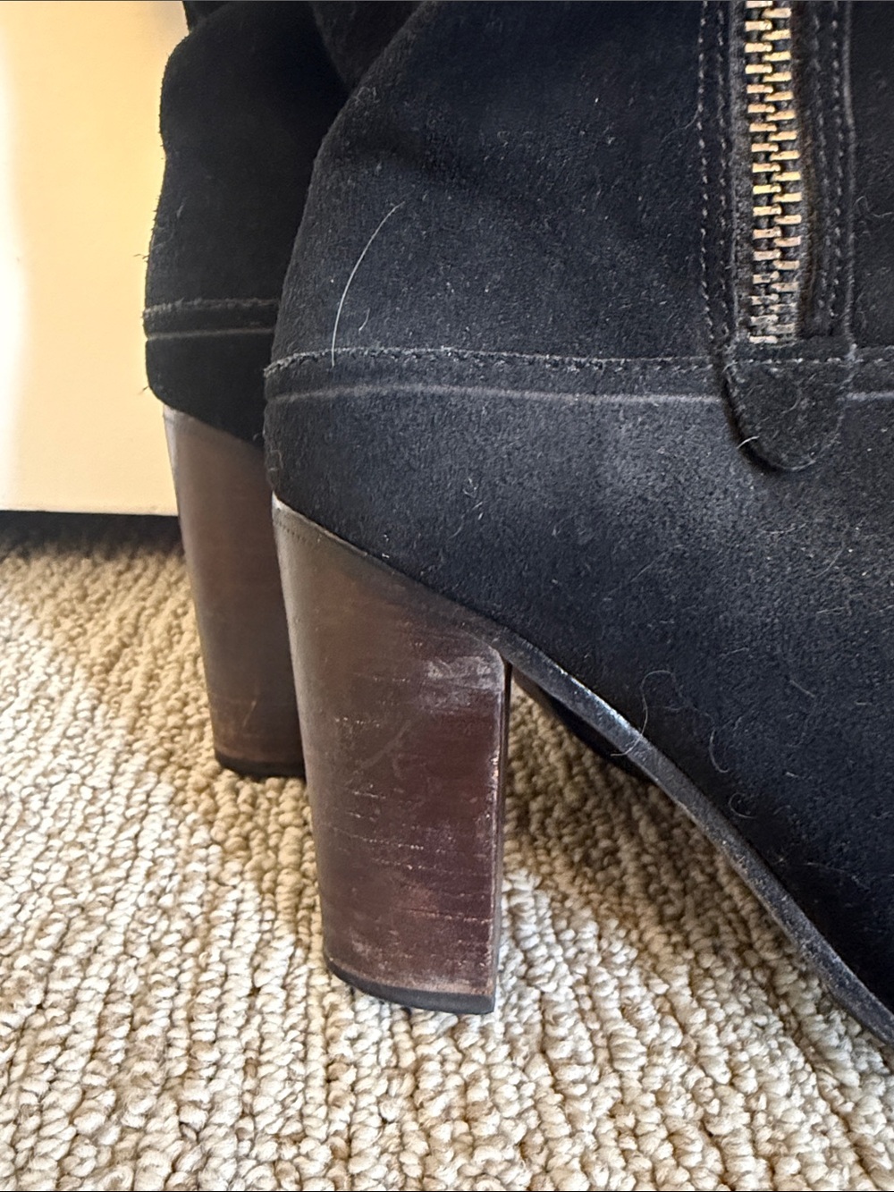 Coach Black Suede Knee-High Heeled Boots with Side Zipper - Picture 3 of 6